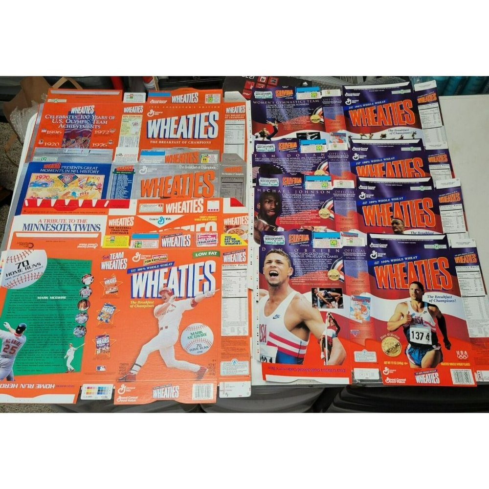 Lot of 8 Unfolded Wheaties Boxes Mark McGwire NFL 1996 Olympics MN Twins